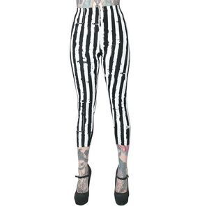 *NEW* Striped White Distressed  Capri Leggings